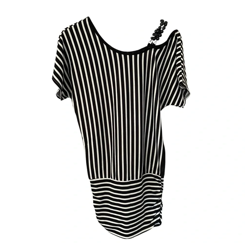 Boutique Women’s Stripes One Shoulder Ribbon Sequin Beaded Striped Sexy Dress S